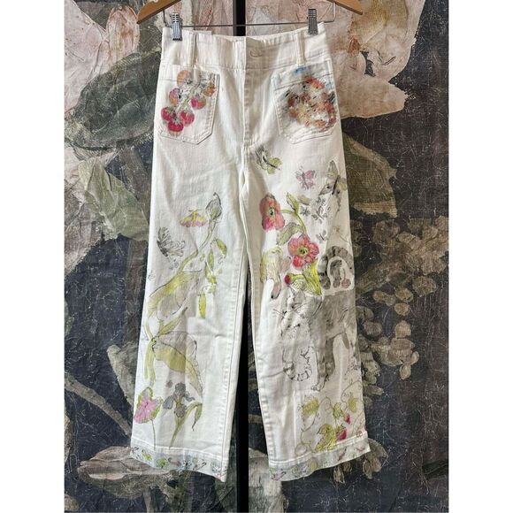 New Anthropologie MAEVE Swan Gossip Colette Denim Crop Wide-Leg Jeans sz 26 - Picture 8 of 13